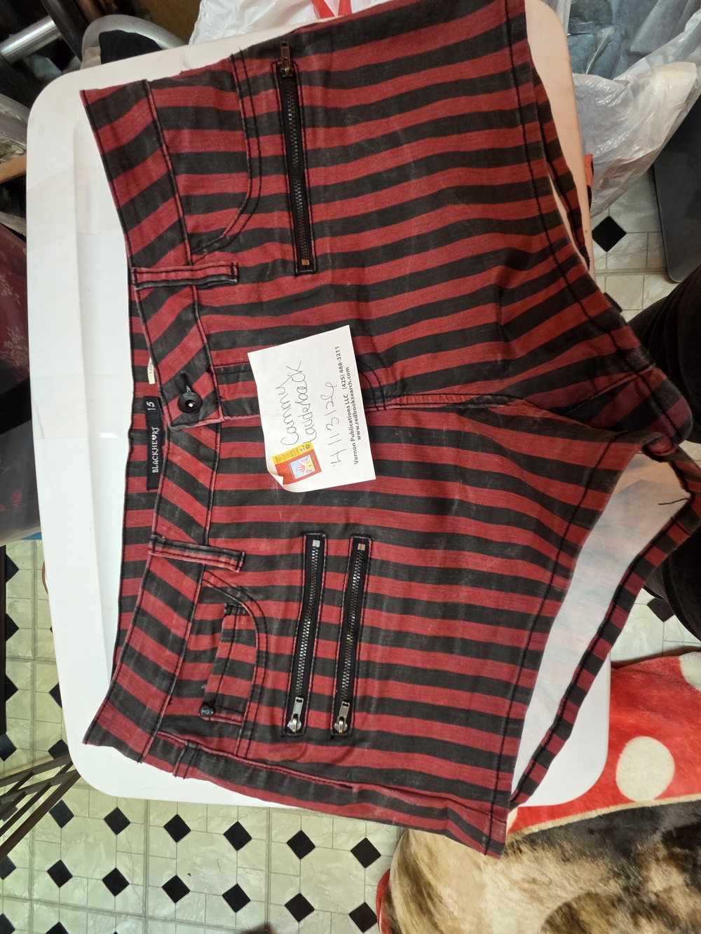 Blackheart Red and Black Striped High-Rise Shorts